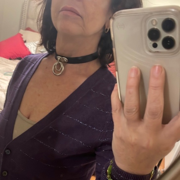 Black leather choker gothic punk emo accessory - Picture 7 of 9